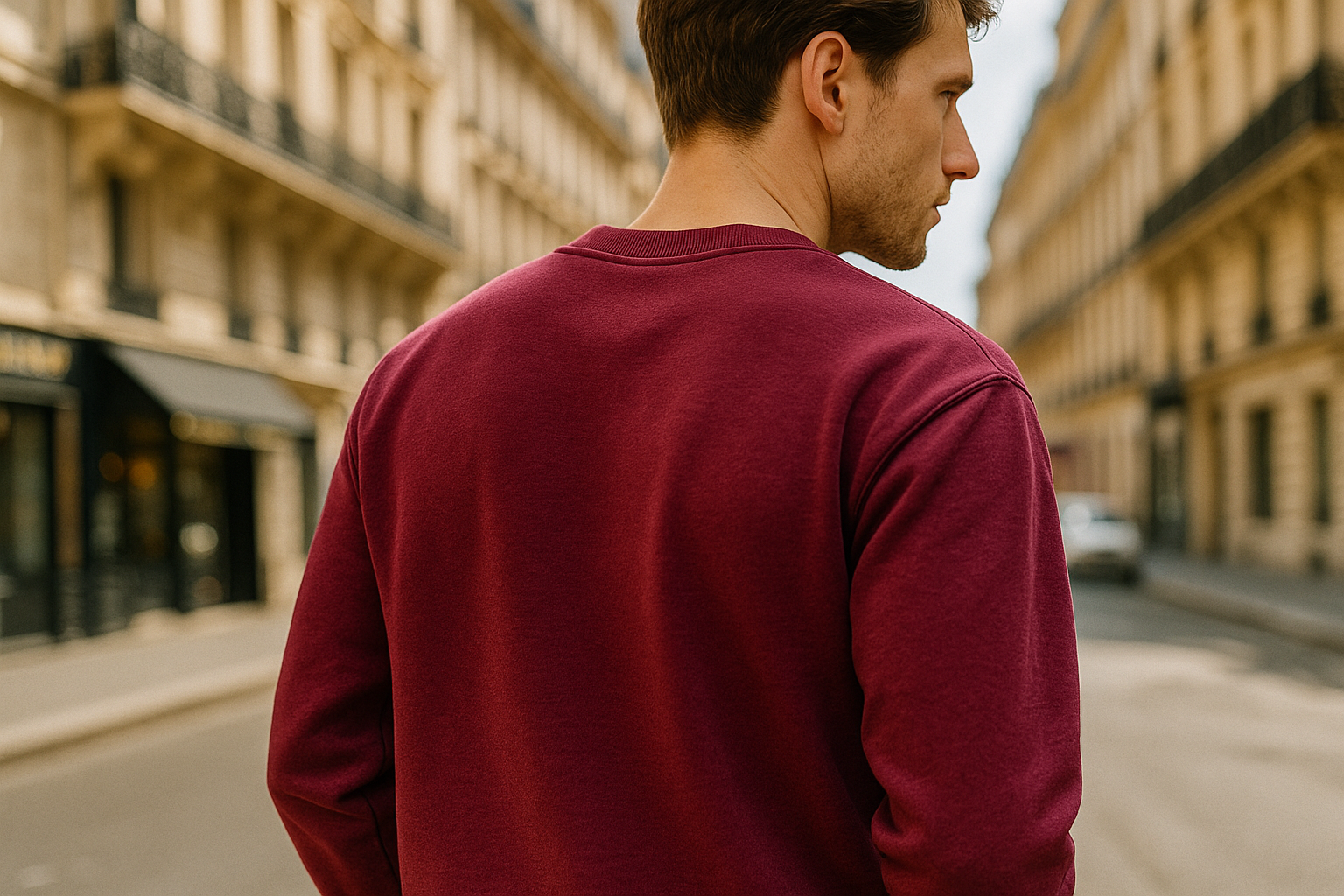 Homme portant un sweatshirt bordeaux - Collection homme Ness Paris