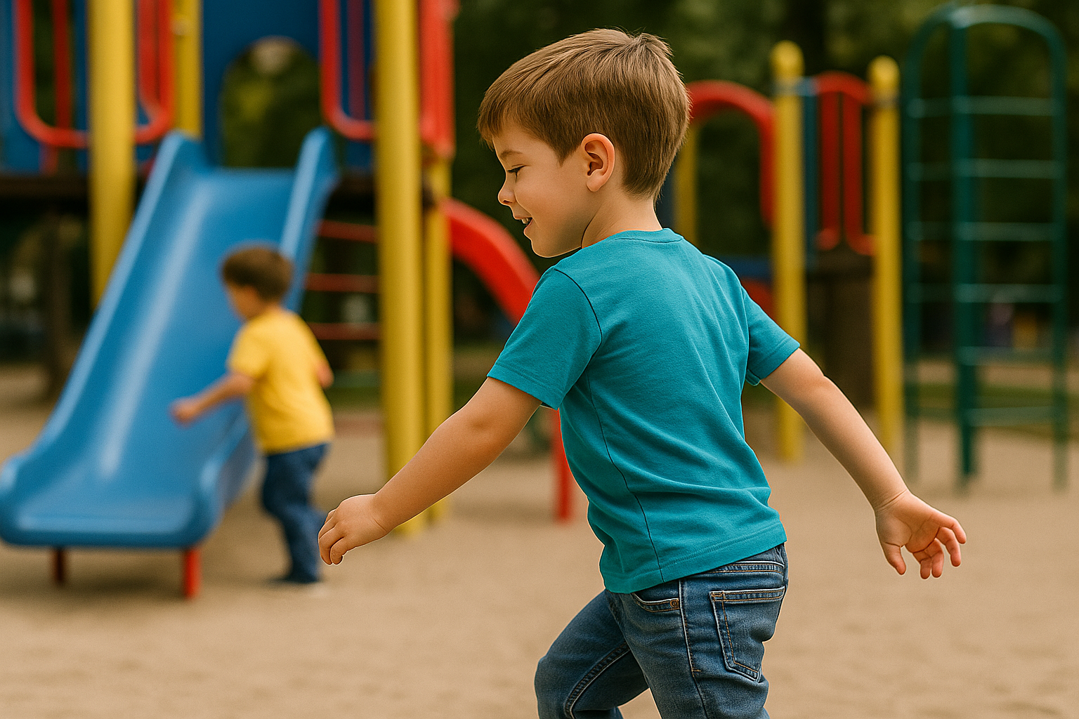 Enfant portant un t-shirt turquoise - Collection été Ness Paris